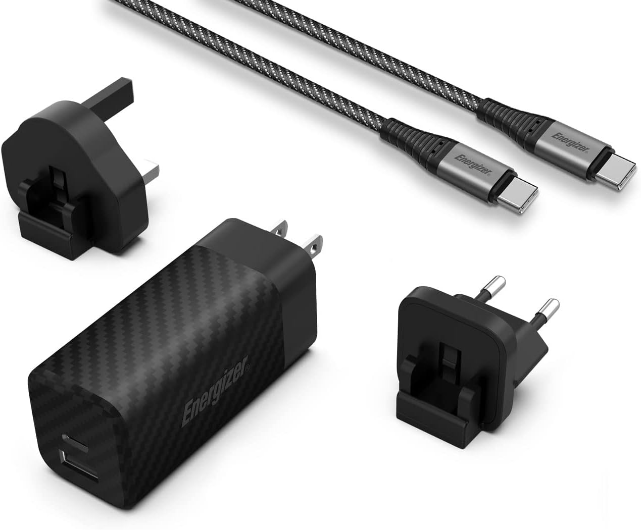 Ultimate 65W PD/QC Wall Charger with Universal Plug- GaN Technology- Dual Output- USB-C to USB-C Braided Cable- Black