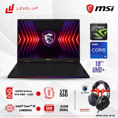 Gaming Laptop MSI Raider 18 HX A14VHG 18" UHD+ Mini LED, 120Hz, CPU i9-14900HX,RTX 4080 12GB,RAM 32GB DDR5