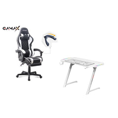 Gamax Bundles: Gaming Chair Model 1-LT001L + TD-03 Carbon Fiber Gaming Table (White)