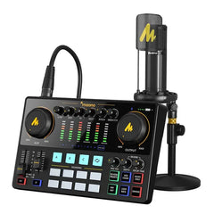 Maonocaster AME2A All-In-One Podcast Equipment Audio Interface Bundle with XLR Condenser Microphone - Black