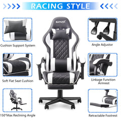 Gamax Bundles: Gaming Chair Model 1-LT001L + TD-03 Carbon Fiber Gaming Table (White)