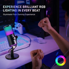 Maonocaster DM30 RGB Gaming Microphone for PC, USB Programmable Condenser Mic with RGB Lights - Black