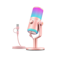 Maonocaster DM30 RGB Gaming Microphone for PC, USB Programmable Condenser Mic with RGB Lights - Pink