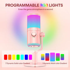 Maonocaster DM30 RGB Gaming Microphone for PC, USB Programmable Condenser Mic with RGB Lights - Pink