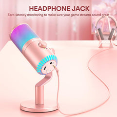 Maonocaster DM30 RGB Gaming Microphone for PC, USB Programmable Condenser Mic with RGB Lights - Pink