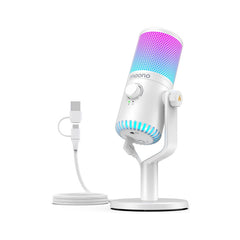 Maonocaster DM30 RGB Gaming Microphone for PC, USB Programmable Condenser Mic with RGB Lights - White