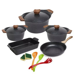 K&I GRANIT 13PCS SET 20/24/28cm pots   28cm frypan 40cm roaster , 3pcs tools , 2pcs sponge